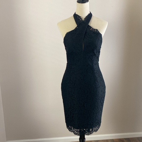 Keepsake The Label High Roads Black Lace Criss Cross Halter Backless Dress Sz S - Picture 2 of 16